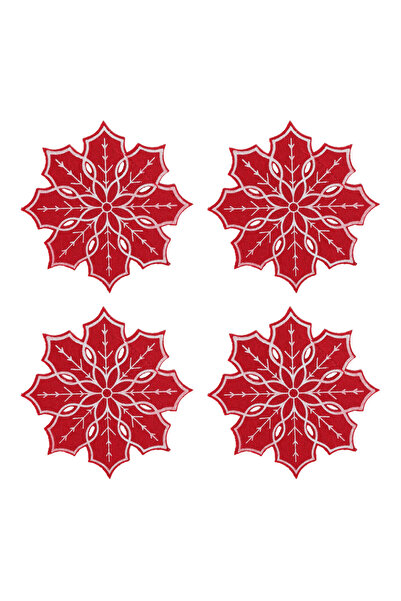 Zumzeria Christmas Felt Coasters with Poinsettia Design Ø12cm - Set of 4