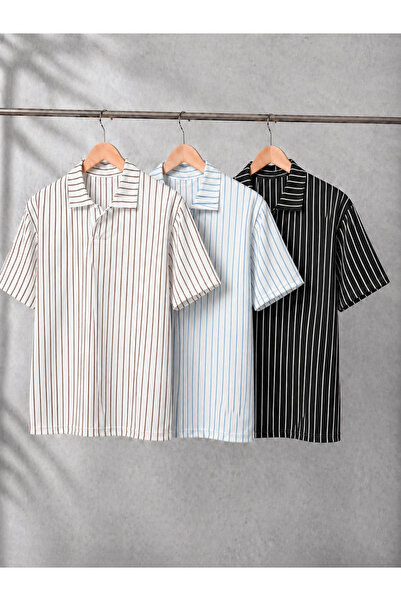 OTAKU Set avantajos de 3 tricouri cu guler polo în dungi