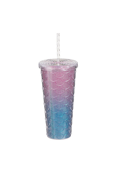 Zumzeria Pahar de plastic cu sirenă, cu pai și capac, 680ml