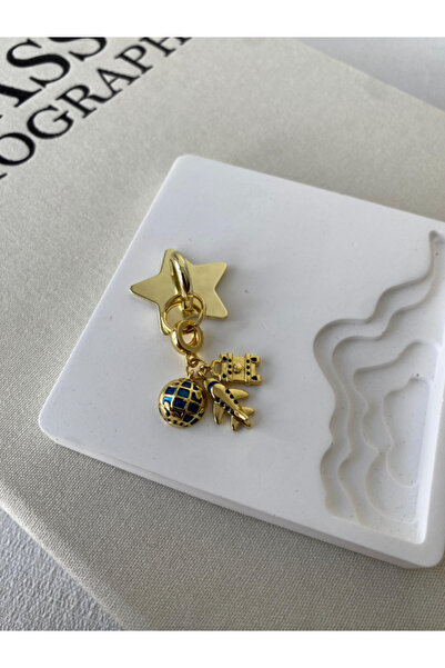 ZARİN JEWELS Seyahat Temalı Sarı Altın Kaplama Telefon Charmı