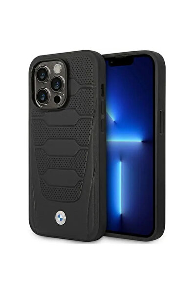 BMW BMHMP14L22RPSK Apple iPhone 14 Pro black Leather Seats Pattern MagSafe