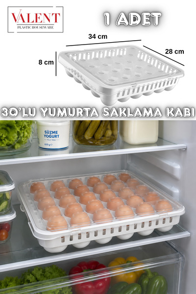 VALENT 30'lu Kapaklı Yumurta Saklama Kabı Buzdolabı Düzenleyici