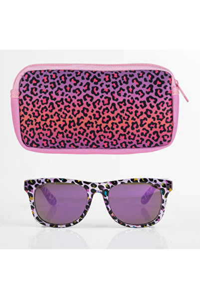 Zumzeria Leopard Print Purple Frame Sunglasses Set with Case for Kids