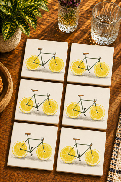 JHAAR Limon Bisikleti Modern Design Set of 6 Coasters - Uv Printing Mdf - 10X...
