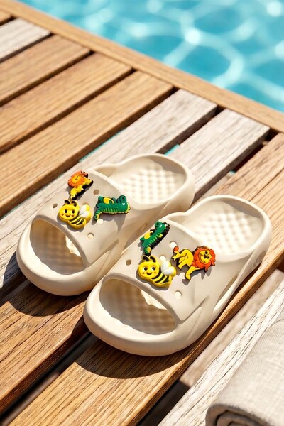 REMSA Children's Top Sticker Detail Sandals Slippers 300-12 Beige