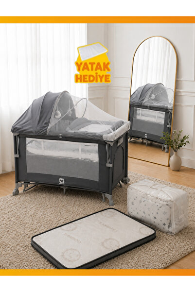 modabebekler Anne Yanı Park Beşik 70x110 Cibinlikli Uyku Setli Hediyeli Katla...