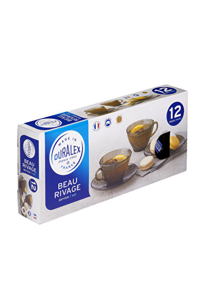 Duralex Beau Rivage Creole Set of 6 Glass Cups & Saucers, 180 ml, Amber Brown