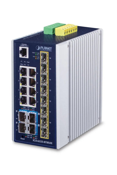 Planet Switch industrial IP30 L3 cu 8 porturi 10/100/1000T, +8 porturi 100/10...