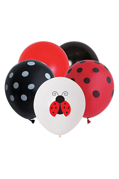 Zumzeria Red and Black Party Balloons with Ladybug Polka Dot Design for Easte...