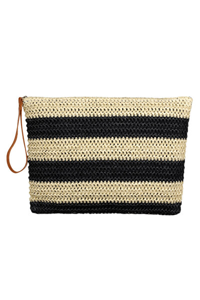 Zumzeria Pungă bej cu dungi negre și mâner 30x22cm
