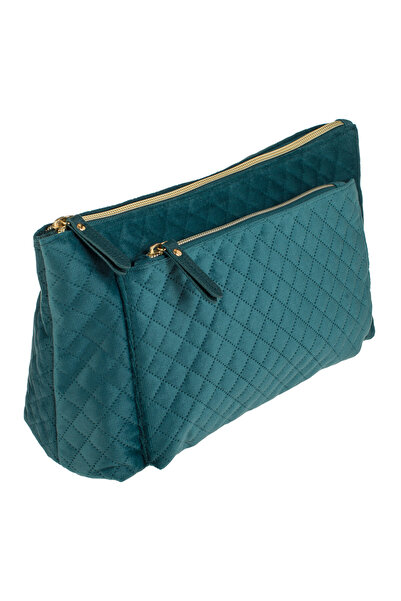 Zumzeria Petrol Suede Pouch with Quilted Design 29x10x18cm