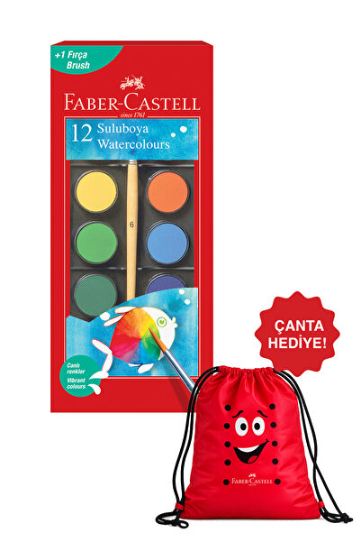 Faber Castell Suluboya 12 Renk, Büyük Boy, Parlak ve Örtücü Renkler, Kağıt Yü...