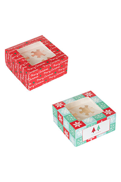 OEM Christmas Cupcake Boxes with Window & 4 Compartments 16x16x7.5cm - 2pcs