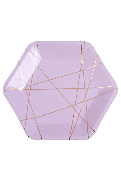 Zumzeria Lilac Marble Hexagonal Carton Plates with Gold Foil Let's Celebrate ...