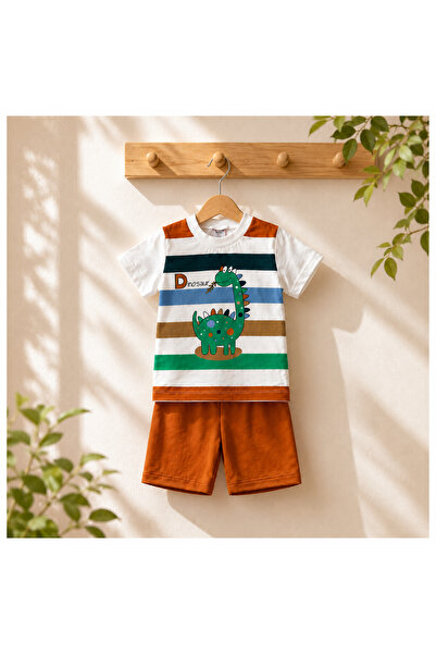 Happy Baby Butik Clownkids 100% Cotton Baby Boy Striped Dinosaur Printed Shor...