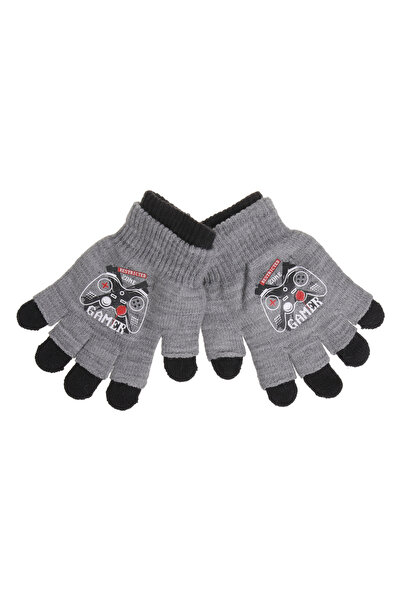 Zumzeria Black and Gray Double Gloves with Gamer Design for Kids Aged 6-10 - ...