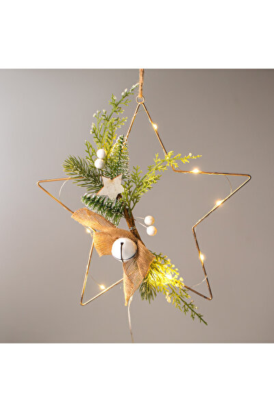 Zumzeria Decorațiune metalică stea de Crăciun cu ramuri și lumină 30x32cm