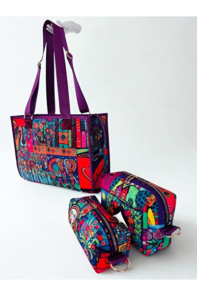 MORA BAG Frida Kedi ve Fil/ Mor Taşıma Çantası ve Organizer Takım