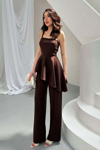 Caddebostan Moda Women's Flounce Blouse and Pants Stylish Two-Piece Set