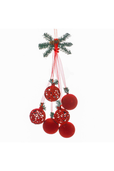 OEM Christmas Decorative Garland with Branch and 6 Red Ornaments 40cm