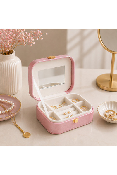 hediyeconcepti Travel Jewelry Box Organizer with Mirror – Pink Color Luxury J...