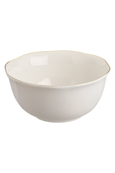 Zumzeria Beige Porcelain Salad Bowl "Wavy Gold Metallic" 480ml