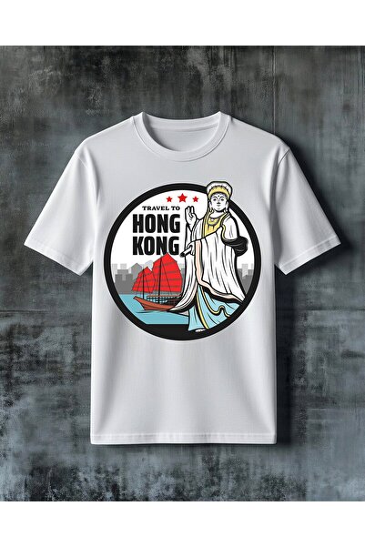 COMVİCHO Travel Hongkong Gemi Red Printed Oversize T-Shirt