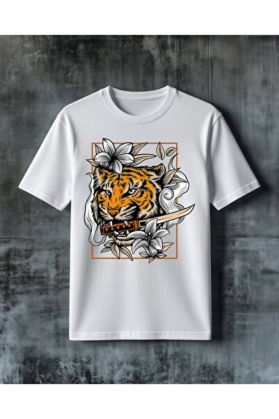 COMVİCHO Tiger Flower Printed Oversize T-Shirt