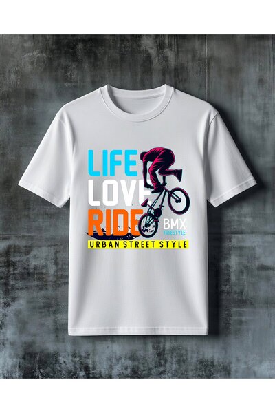 COMVİCHO Life Ride Freestyle Cycling Printed Oversize T-Shirt