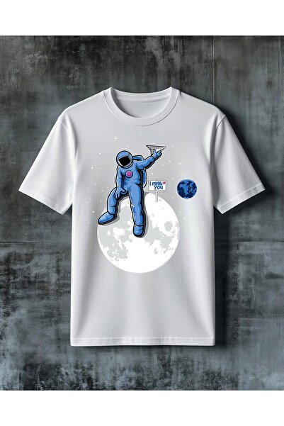 COMVİCHO Astronaut I Miss You Printed Oversize T-Shirt