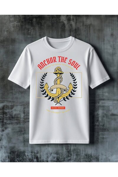 COMVİCHO تي شيرت مطبوع عليه anchor soul vintage tattoo مقاس كبير