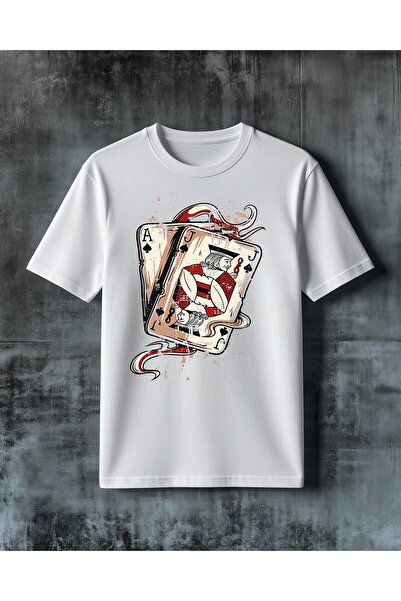 COMVİCHO Playing Cards Female Card Printed Oversize T-Shirt