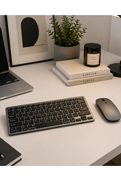 AyrStore Sessiz Kullanım Sunan Bluetooth Klavye Mouse Seti Çoklu Cihaz Uyumlu