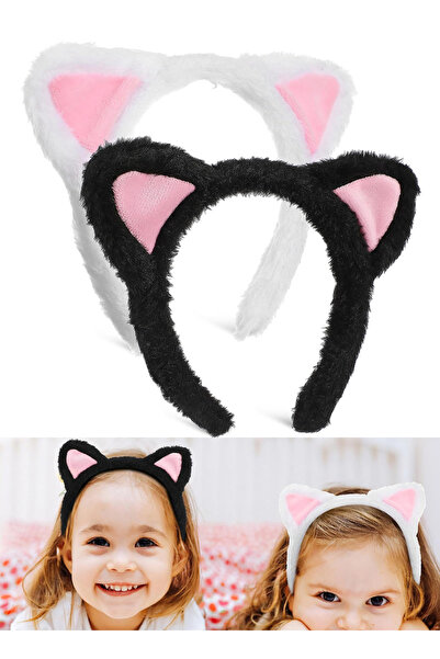 DMYRDH 2PCS Cat Ears Headband Plush Fuzzy Hairbands for Cosplay, Makeup, Yoga...