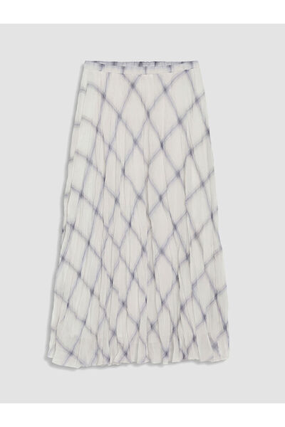 LC Waikiki Blue Elastic Waist Belted Diamond Patterned Skirt