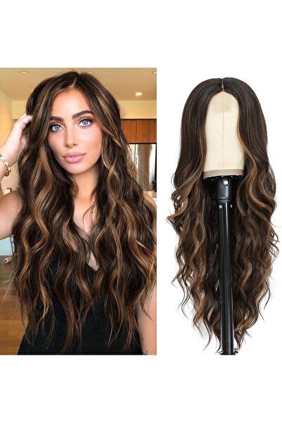 NAYOO Long curly heat-resistant synthetic fiber wig, 66 cm long, for women, p...