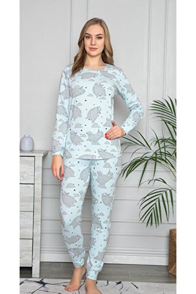 Intisimo Women's Pajamas, Cotton with Lycra, Bear, Blue/Grey - XXL