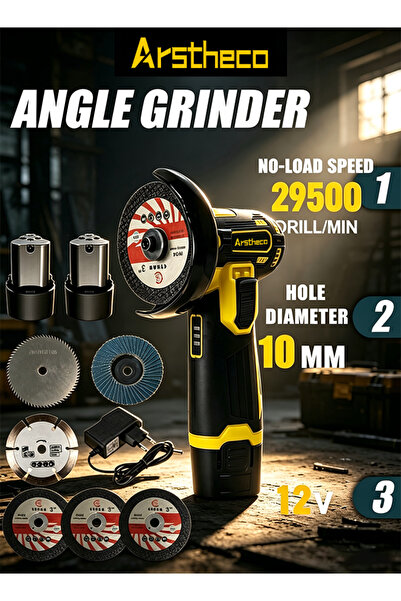 JUHOE 12V Cordless Mini Angle Grinder, 76mm Mini Angle Grinder, with Two Piec...