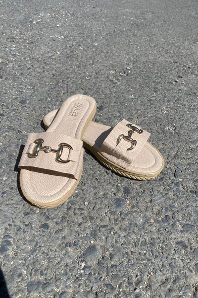 Raneel Kazançlı Alışveriş Open-Front Slippers with Thick Tape Accessories Cream