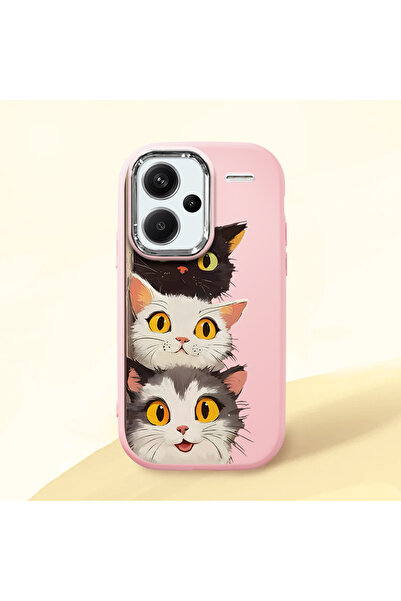 SLIMFELT Redmi Note 13 Pro Plus+ 5G Uyumlu Sade Kedi Desenli Sıvı Silikon Kıl...
