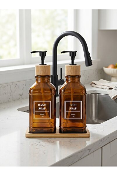 Stark Space İkili Amber Cam Sıvı Sabunluk Seti – HAND SOAP & DISH SOAP | 350m...