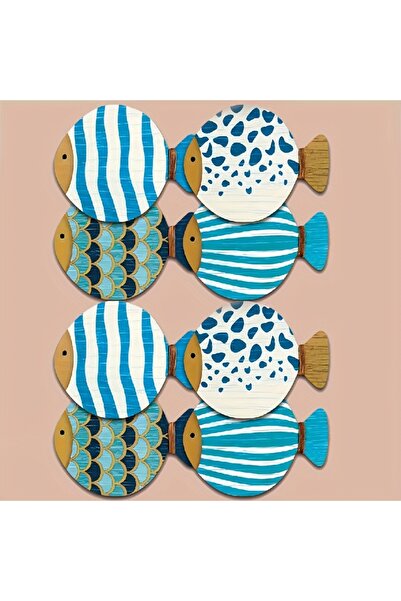 Choice SKY BLUE 2D Flat 8pcs Whimsical Fish-Shaped Wooden Coasters Vibrant Bl...