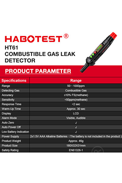Choice HT61 HABOTEST HT59 HT60 HT61 Gas Leak Detector Combustible Gas Detecto...