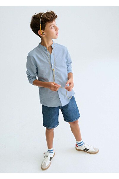 MAYORAL Boy's Judge Collar Long Sleeve Shirt Blue
