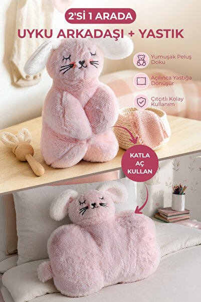 Nandy Home Peluş Tavşan Uyku Arkadaşı ve Dönüşebilen Yastık
