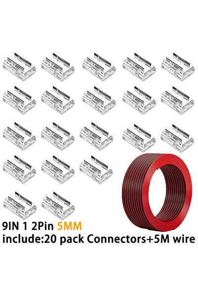 choice2 2pin 5mm 20 Pack 2pin COB LED Strip Connector 8 In1 Kit for 5/8/10mm ...