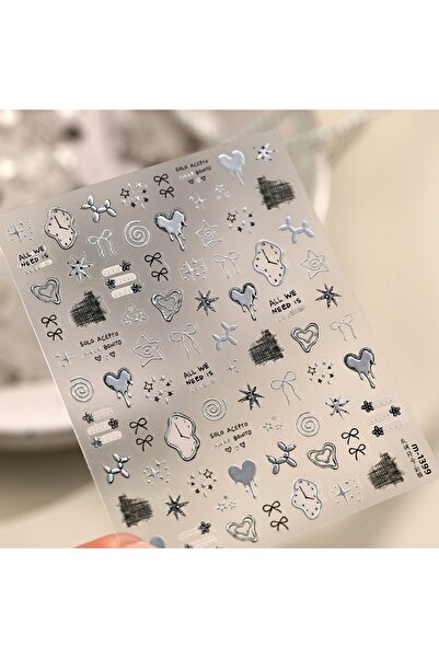 Choice19 m-1399 Cool Silver Gray Y2K Symbol 5D Nail Art Stickers Silver Gray ...