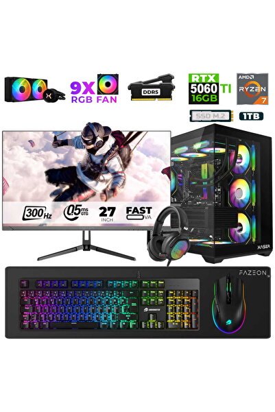 XASER Star X550 Ryzen 7 7800X3D 32GB Ram 1TB M.2 NVMe SSD 16GB RTX5060Ti 27" ...