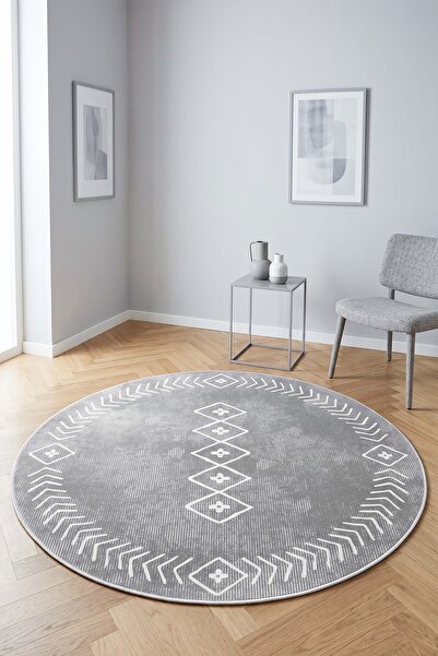 West Home İskadinav Yıkanabilir Kaymaz Taban Leke Tutmaz Gri Dijital Salon Ha...