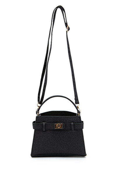 minebag Lock Accessory Belt Detailed Jessie Women's Crossbody Bag Black Glittery